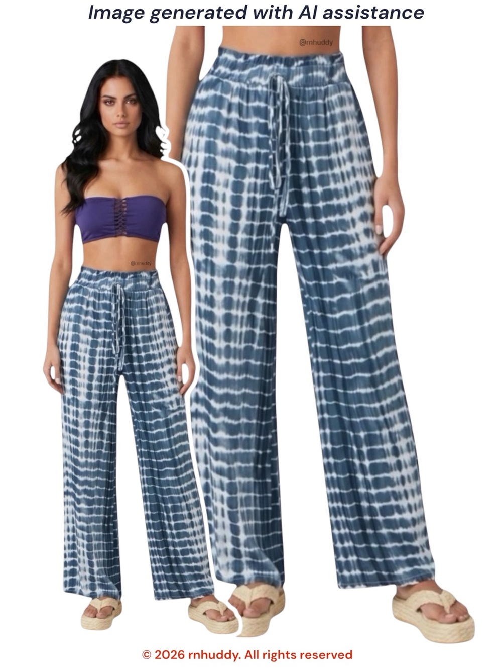 NWT Cupshe M blue/white sugar spun tie dye wide leg pants